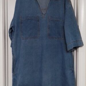 Denim Shirt Dress VNeck Mini with Pockets Large